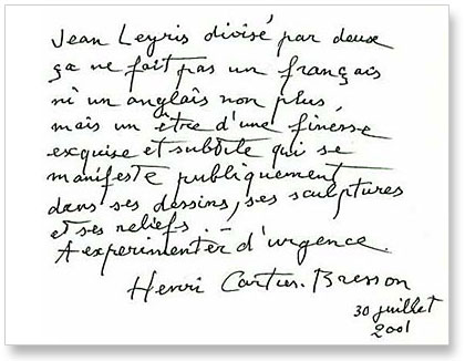 lettre de Henri Cartier Bresson lettre de Henri Cartier Bresson